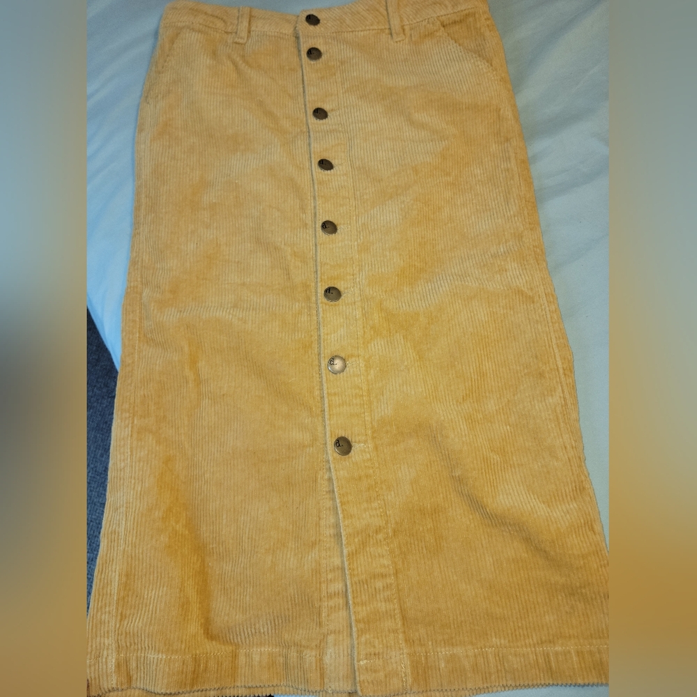 Cute Corduroy Button-Down Yellow/Tan Skirt